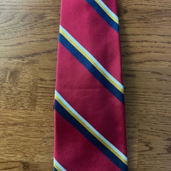 Ralph Lauren Men's Silk Neck Ties Necktie Polo Red Navy Blue White Stripe Yellow - Picture 2 of 3